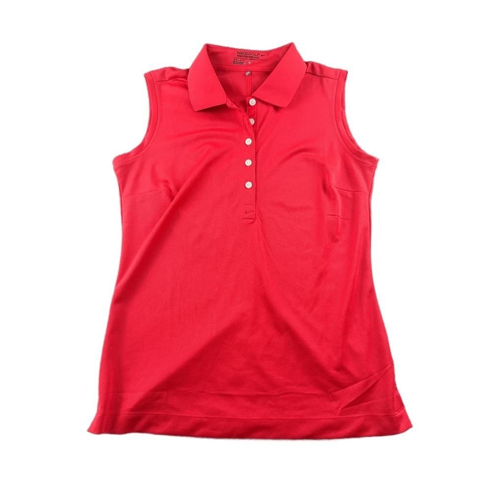 Nike Dri-Fit Tour Performance Golf Sleeveless Polo Shirt Women M Red Athletic